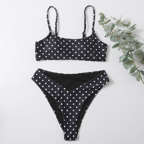 Polka Dot Bikini Swimsuit, Black