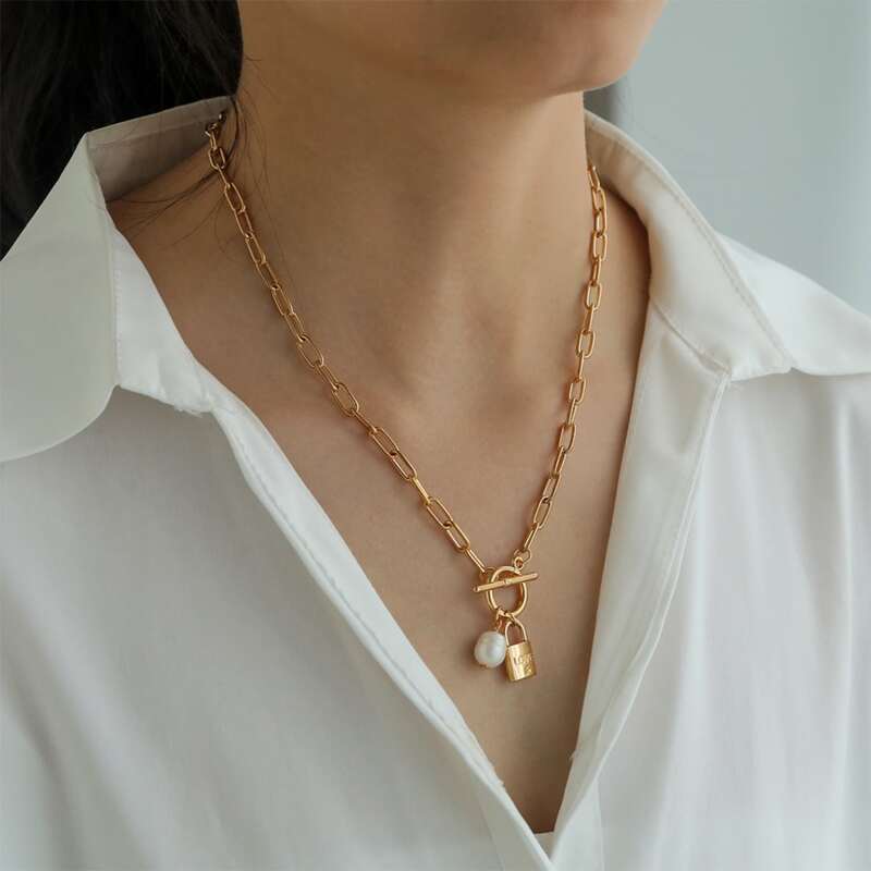 Lock Charm Necklace, Gold 
Lock Charm Necklace, Gold