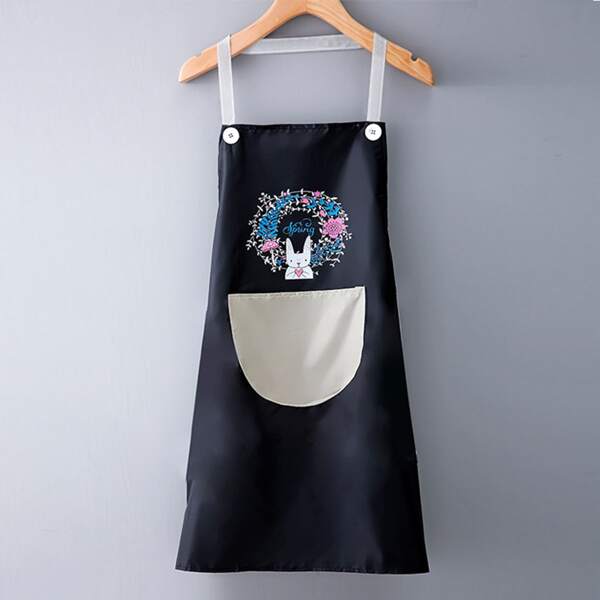 Cartoon Graphic Apron, Black