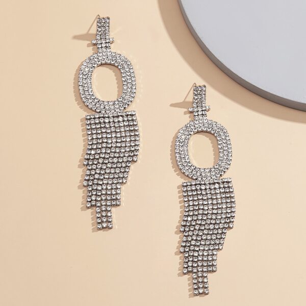 Rhinestone Letter Decor Tassel Drop Earrings, Silver