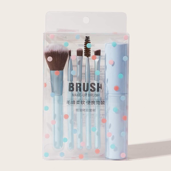 5pcs Makeup Brush With Storage Box, Blue