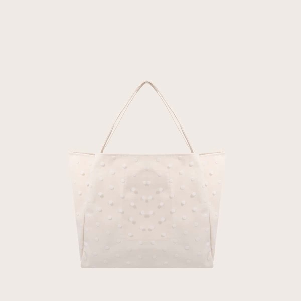 Pom Pom Decor Tote Bag, White