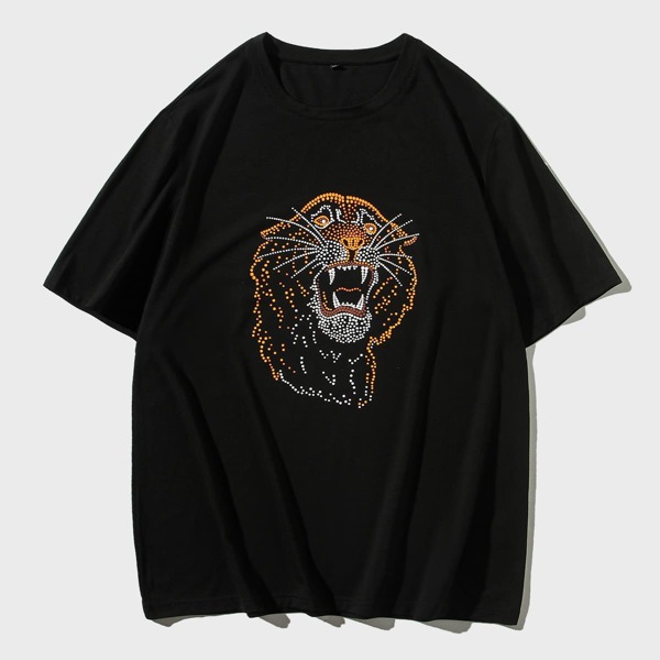 Men Dot Tiger Print Tee, Black