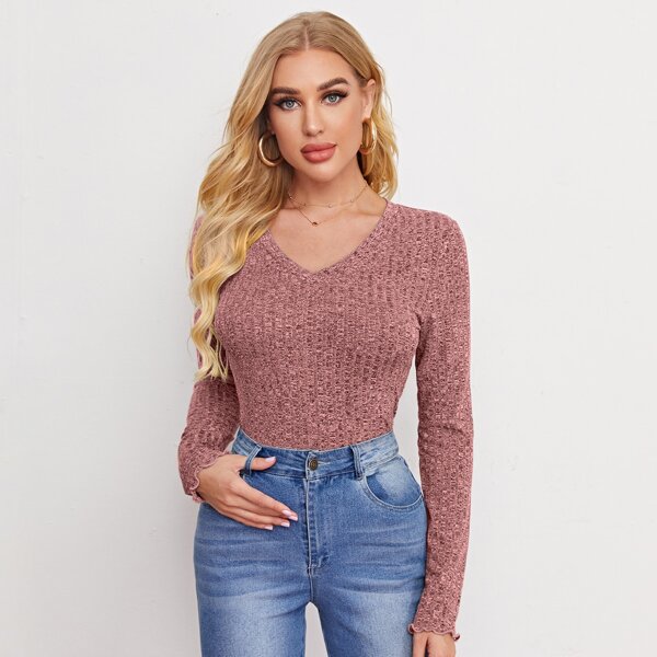 Rib Knit Slim Tee, Dusty purple