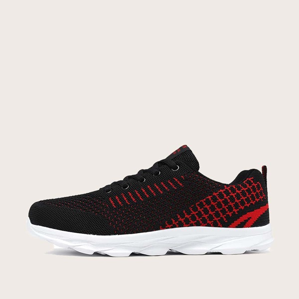 Men Color Block Lace-up Front Sneakers, Black