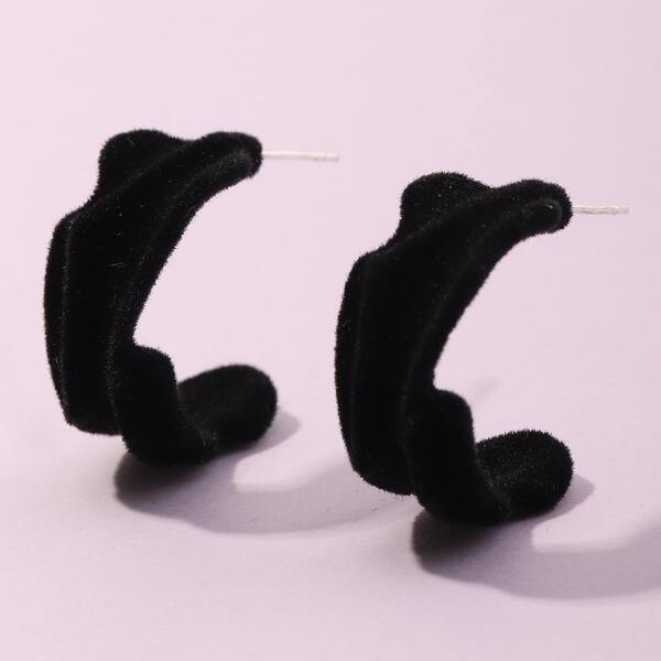 Fluffy Cuff Hoop Earrings, Black 
Fluffy Cuff Hoop Earrings, Black