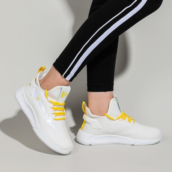 Lace Up Decor Knit Sneakers, White