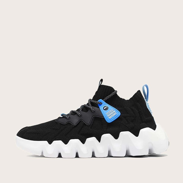 Men Lace-up Decor Wide Fit Sneakers, Black