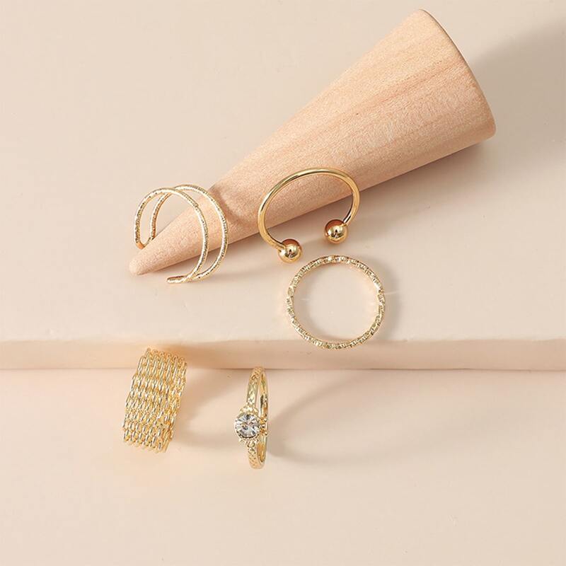 5pcs Rhinestone Ring, Gold 
5pcs Rhinestone Ring, Gold