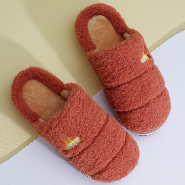 Letter Embroidered Fluffy Slippers, Orange