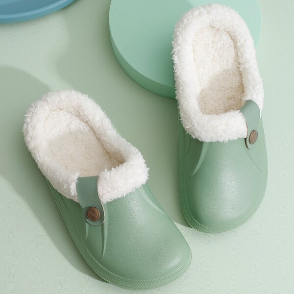 Waterproof Plush Lined Slippers, Green