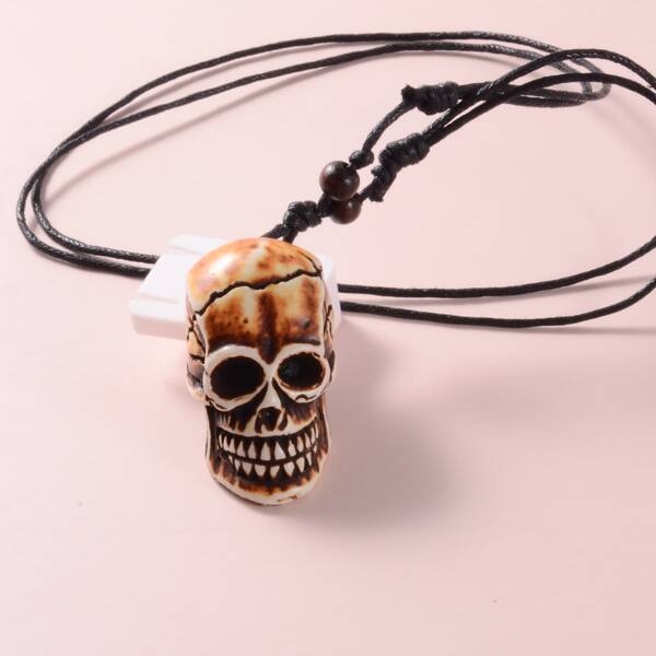Skull Charm Necklace, Brown
