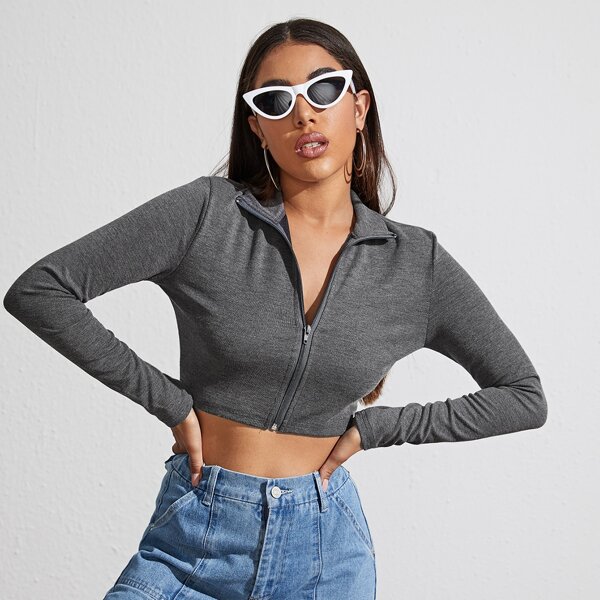 Zip Up Crop Top, Dark grey