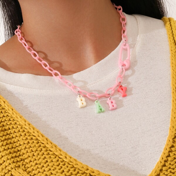 Letter Charm Chain Necklace, Multicolor