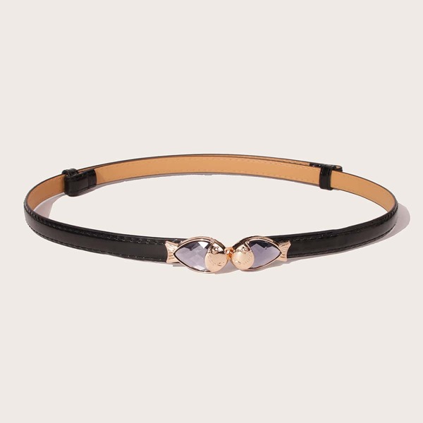 Metal Buckle Skinny Belt, Black