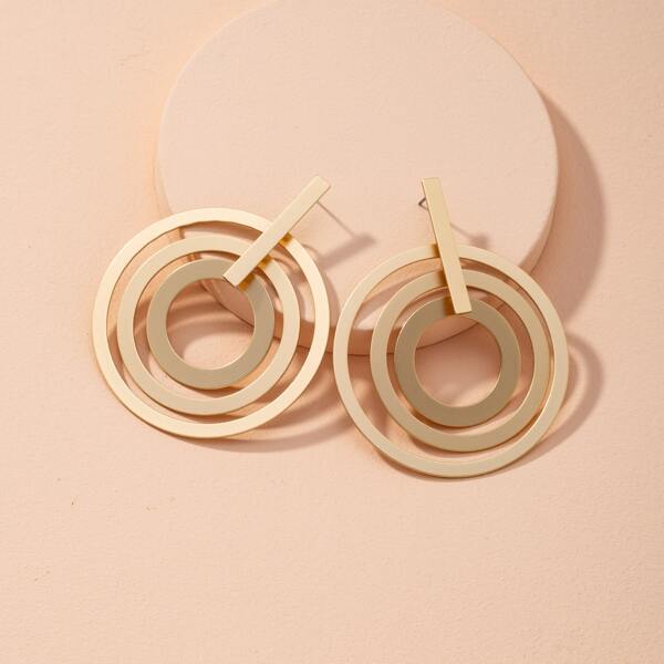 Hollow Out Round Design Earrings, Gold