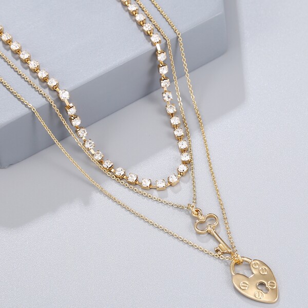 3pcs Key Charm Necklace, Gold