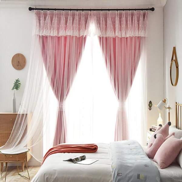 Double Layer Blackout Single Panel Curtain, Pink