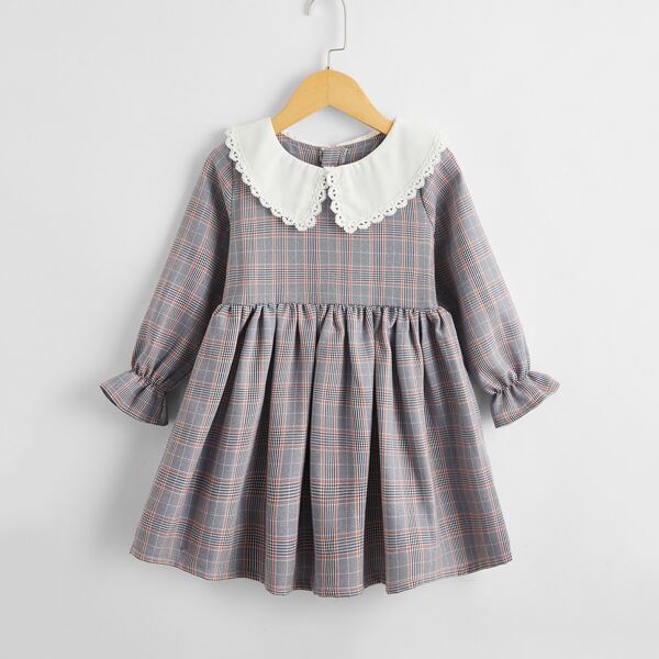 Toddler Girl Peter Pan Collar Plaid Dress, Grey