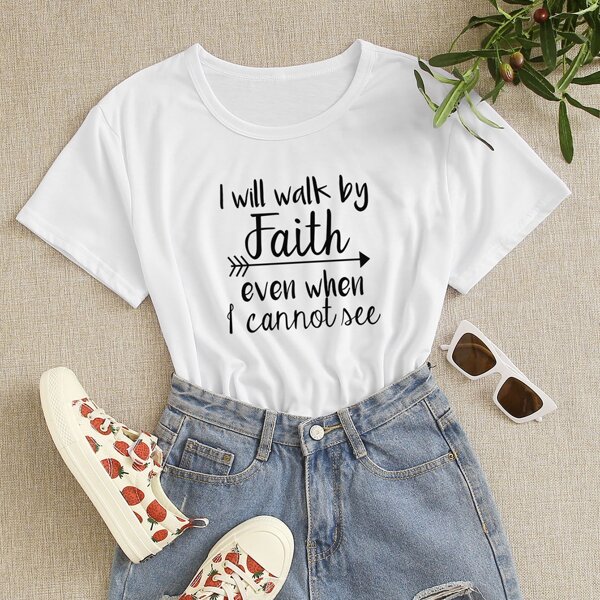 Plus Slogan Graphic Short Sleeve Tee, White