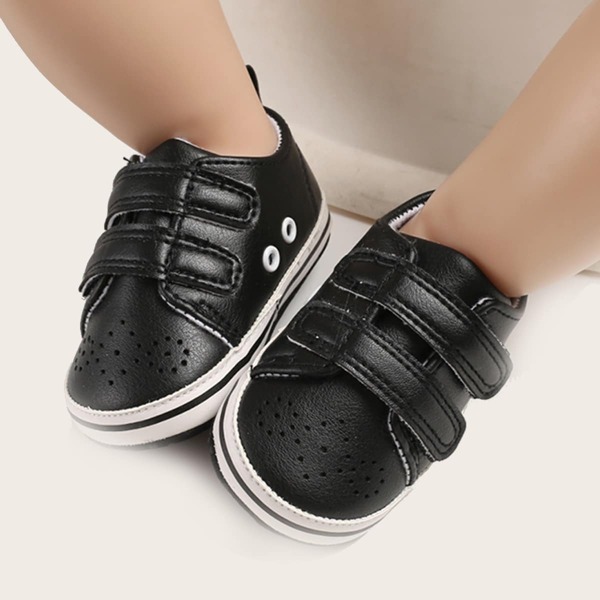 Baby Boy Perforated Detail Velcro Strap Sneakers, Black