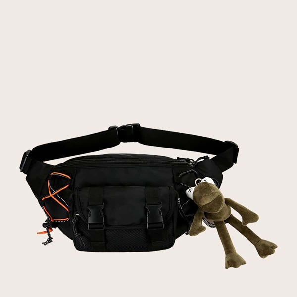 Men Drawstring Decor Fanny Pack, Black