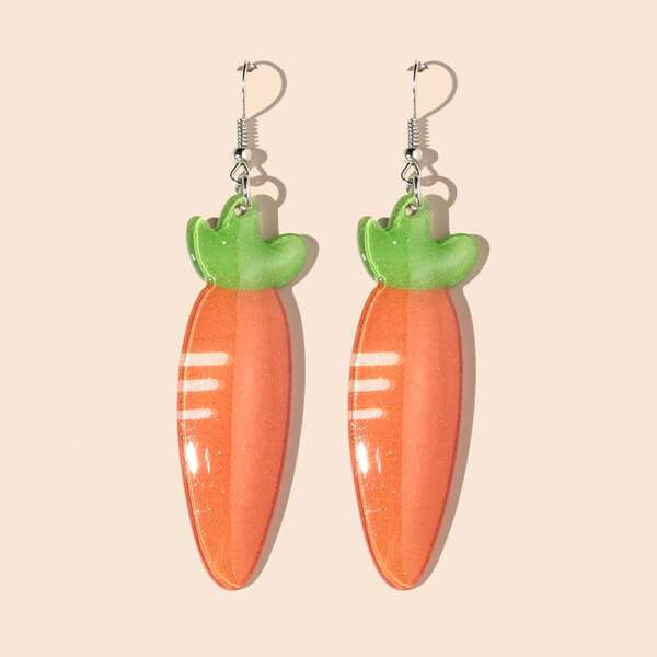 Girls Carrot Drop Earrings, Multicolor