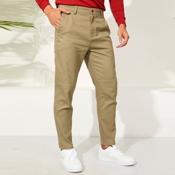 Men Solid Slant Pocket Pants, Khaki