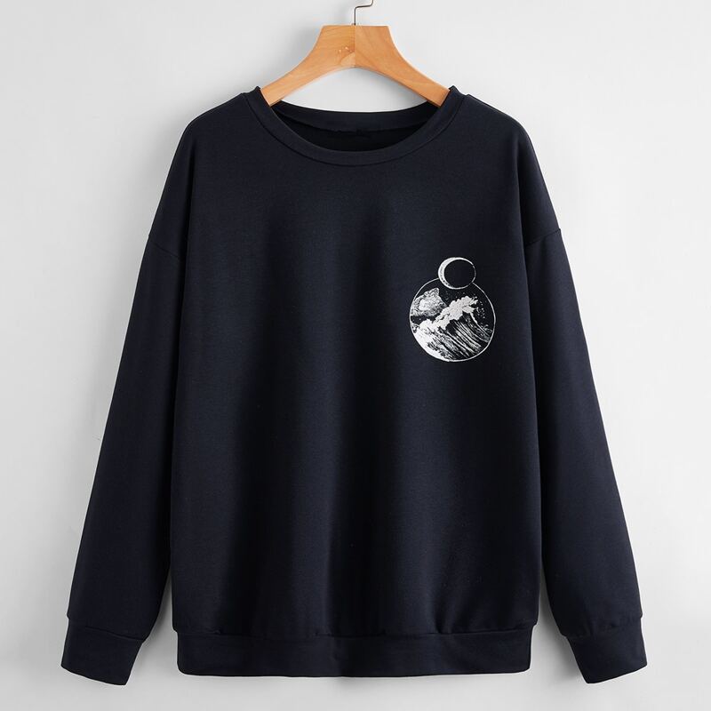 Wave Graphic Sweatshirt, Navy blue 
Wave Graphic Sweatshirt, Navy blue