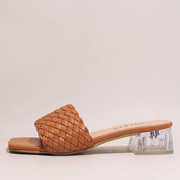 Braided Band Clear Heeled Mules, Brown