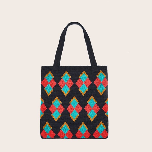 Colorblock Knit Tote Bag, Blue