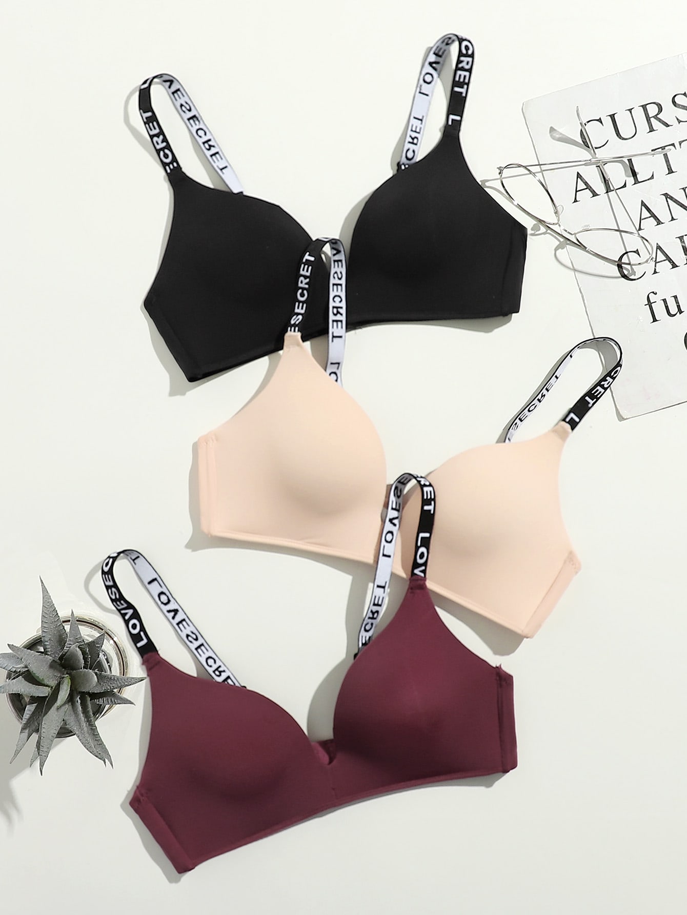 3pack Letter Strap Bra Set