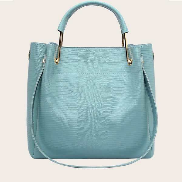 Textured Satchel Bag, Baby blue