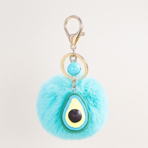 Fruit & Pom Pom Charm Keychain, Blue