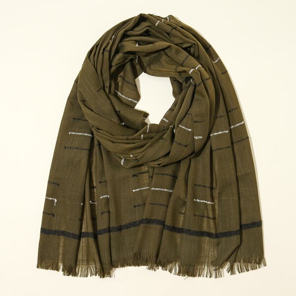 Raw Hem Graphic Scarf, Army green