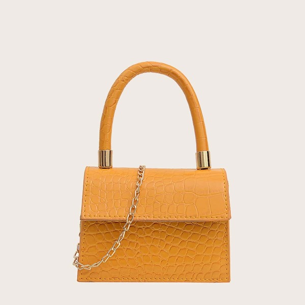 Girls Croc Embossed Flap Satchel Bag, Yellow