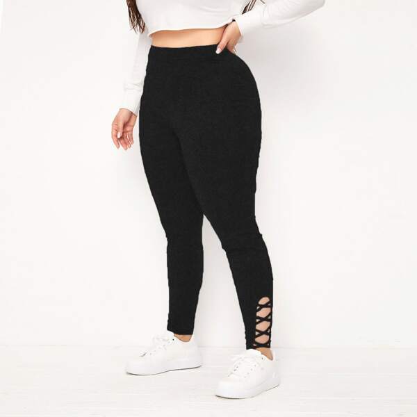 Plus Criss Cross Side Leggings, Black