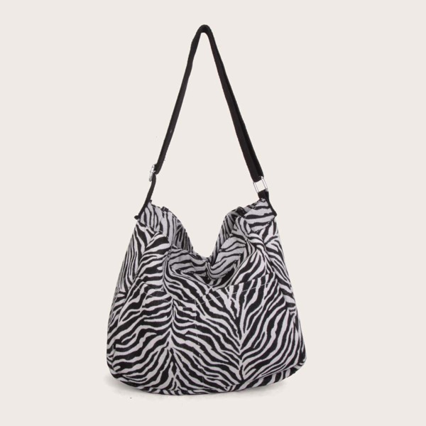 Zebra Striped Pattern Shoulder Bag, Black and white