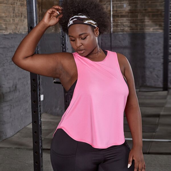 Plus Armhole Solid Sports Tank Top, Pink