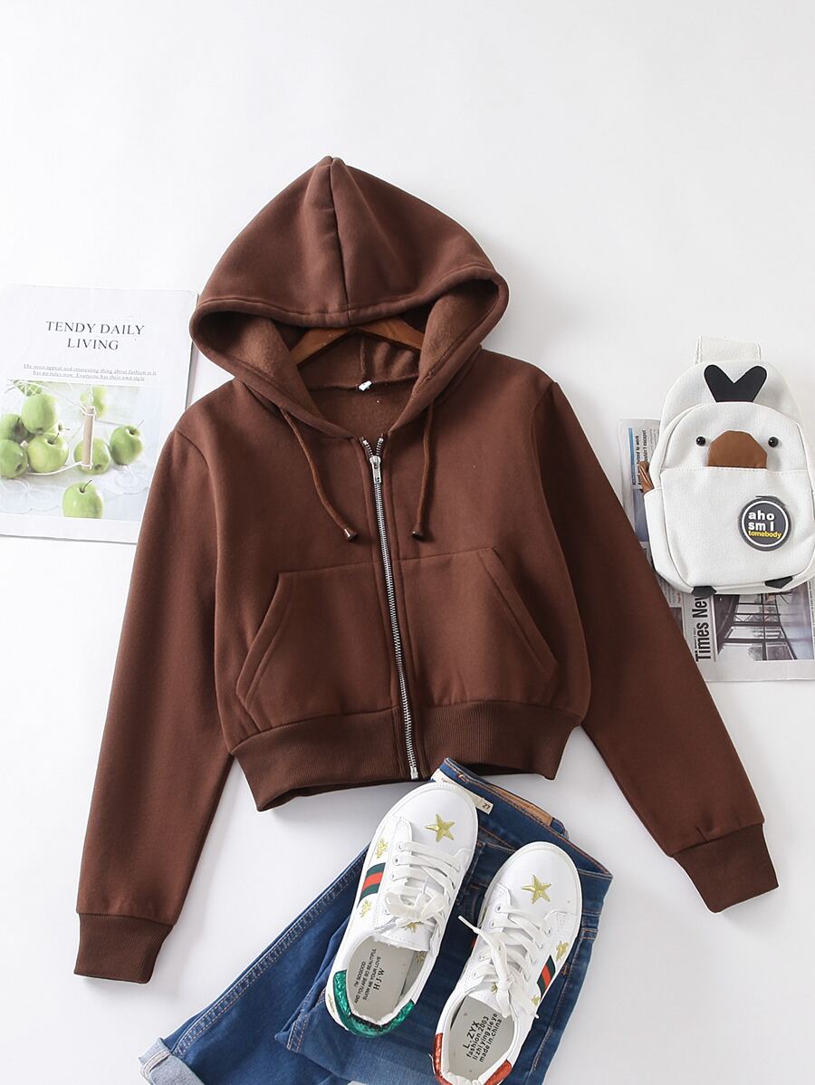 SHEIN EZwear Zip Up Drawstring Hooded Sweatshirt