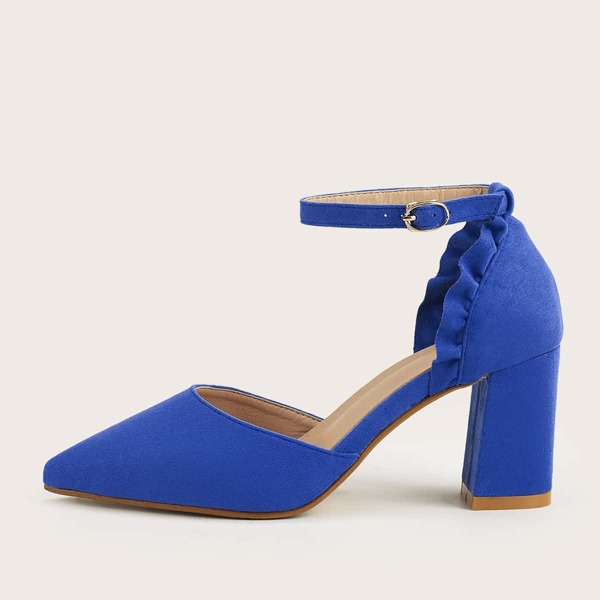 Ruffle Trim Ankle Strap High Heeled Pumps, Blue