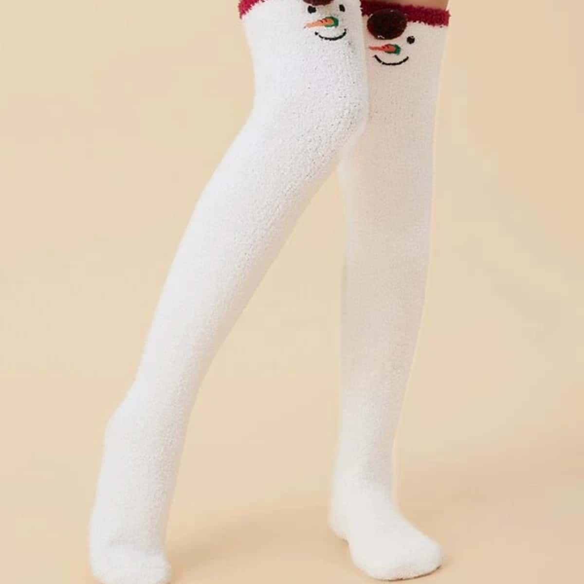 1pair Christmas Thigh High Socks, White 
1pair Christmas Thigh High Socks, White