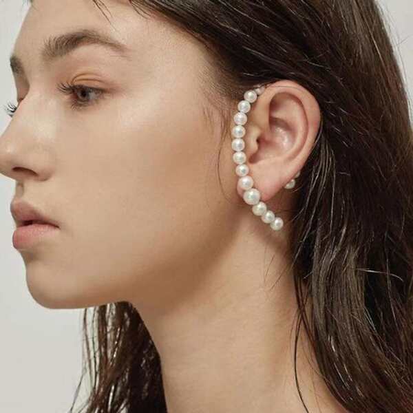 1pc Faux Pearl Decor Earring, White