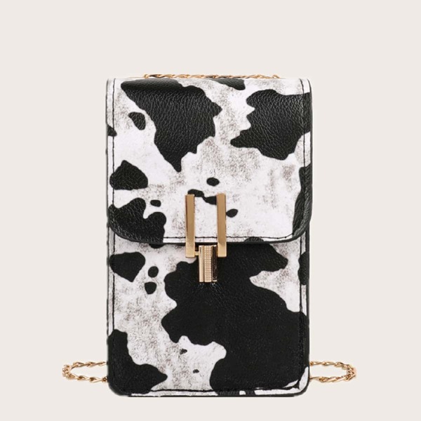 Girls Cow Pattern Flap Phone Bag, Black and white