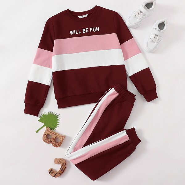 Girls Letter Graphic Colorblock Pullover & Contrast Sideseam Sweatpants Set, Multicolor
Girls Letter Graphic Colorblock Pullover & Contrast Sideseam Sweatpants Set, Multicolor