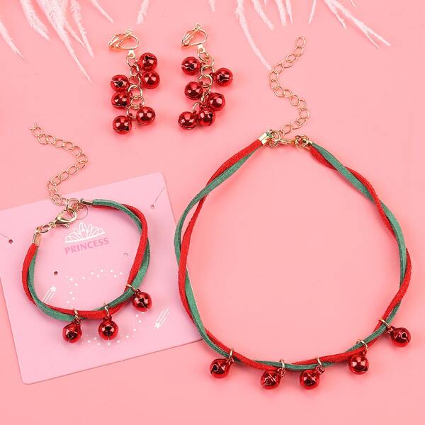 4pcs Toddler Girls Christmas Jewelry Set, Red