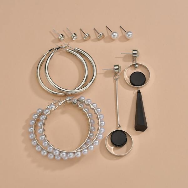 6pairs Faux Pearl Decor Earrings, Silver