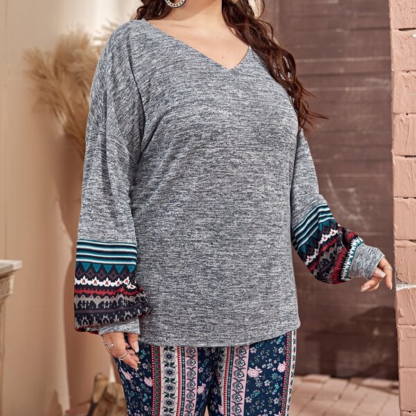 Plus Space Dye V-neck Tee, Grey