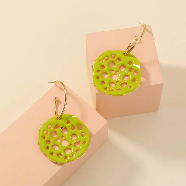 Hollow Out Round Drop Earrings, Green