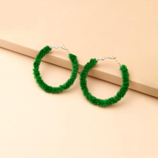 Fluffy Hoop Earrings, Green